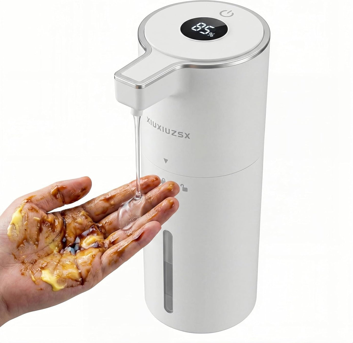 Automatic Foaming Soap Dispenser Touchless Upgrade Pump Uneasy Plugging Wall Mounted USB Rechargeable, 4-Level Adjustable 13.52oz Modern Electric Hand Soap Dispenser Kitchen Bathroom Kids Family White