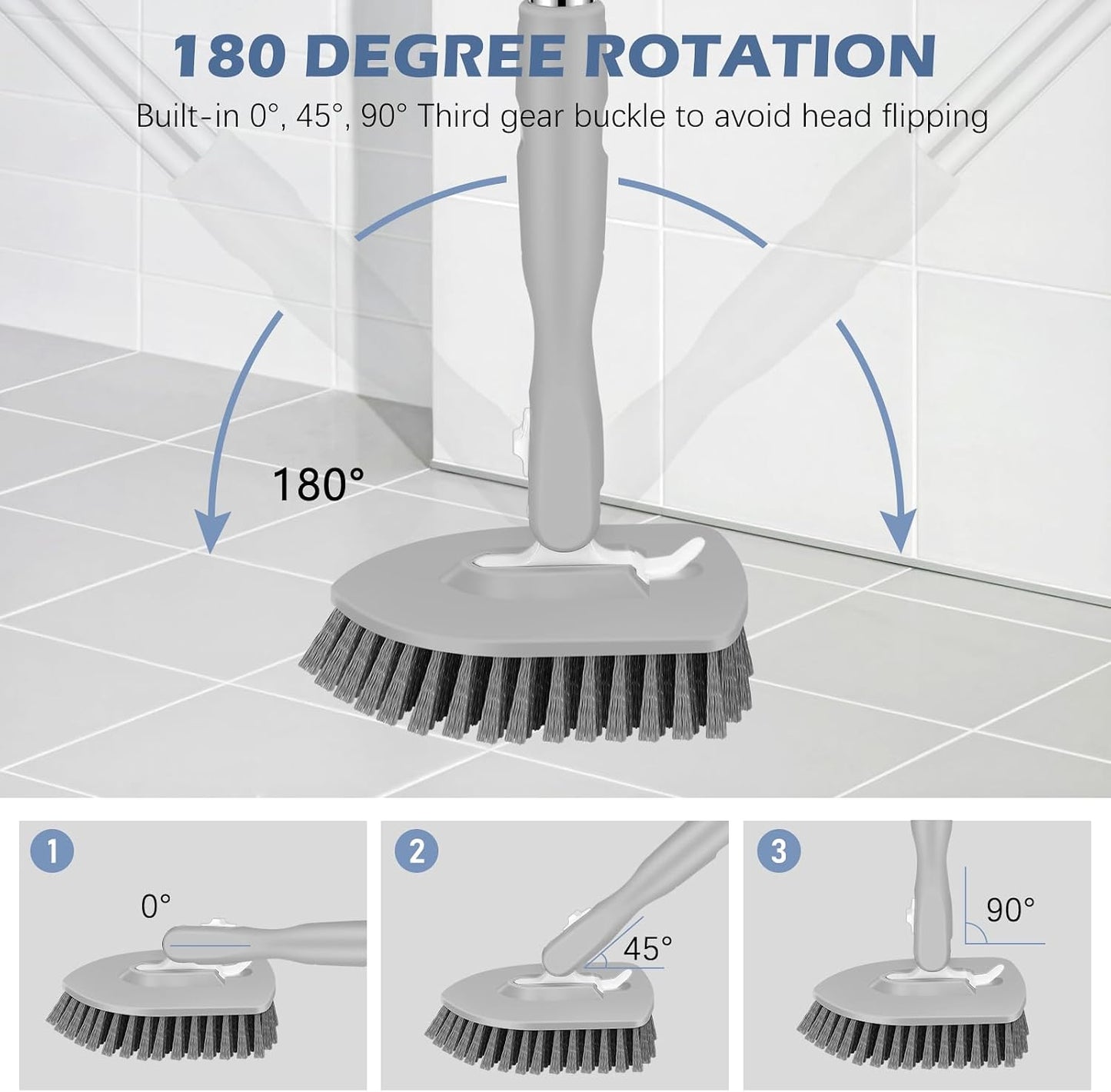 SetSail Tile Tub Scrubber Brush 3-in-1 Shower Scrubber with 52-inch Adjustable Long Handle Shower Cleaner Brush and 3 Detachable Replacement Brush Heads for Cleaning Bathroom Kitchen Walls Tub Tile