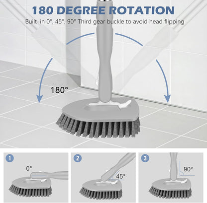 SetSail Tile Tub Scrubber Brush 3-in-1 Shower Scrubber with 52-inch Adjustable Long Handle Shower Cleaner Brush and 3 Detachable Replacement Brush Heads for Cleaning Bathroom Kitchen Walls Tub Tile