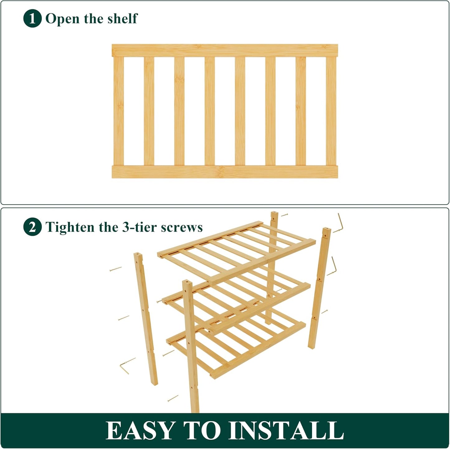 Smiry Bamboo Shoe Rack for Closet, 3 Tier Wooden Shoe Organizer, Stackable Wood Shoe Storage Shelf for Entryway, 14 Vertical Slats, One-piece Heavy-Duty Legs, 26.77"x11.02"x18.31", Natural