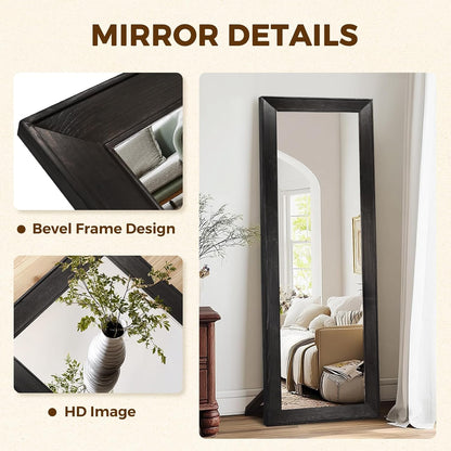 Solid Wood Full Length Mirror - 65"x22" Arched Floor Mirror, Free Standing & Wall Mounted - Elegant Design for Bedroom, Dressing Room, Hallway, Brown