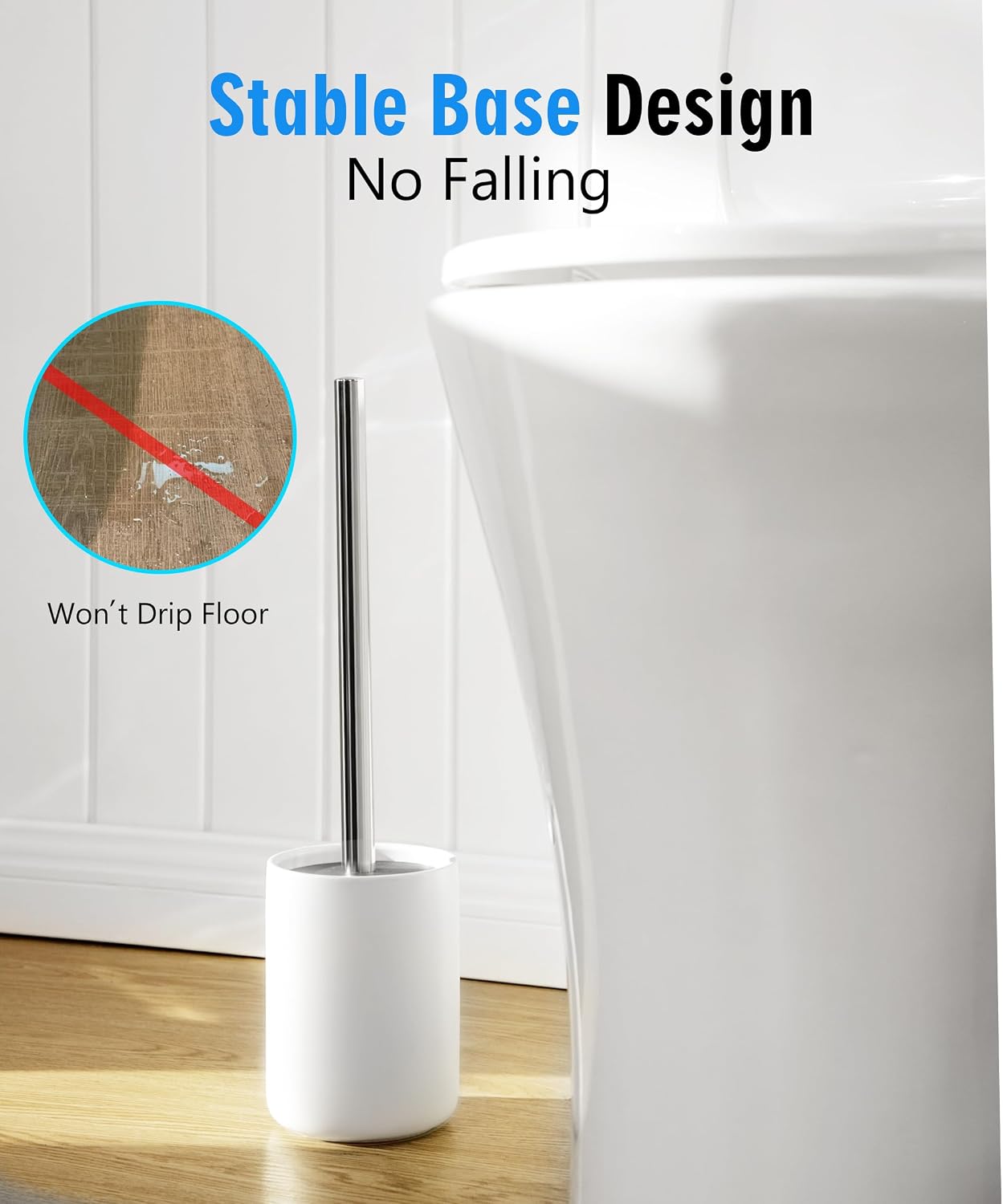 Ceramic Toilet Brush & Holder Set - Freestanding Deep-Cleaning Toilet Bowl Cleaner Brush, Stainless Steel Handle, Small & Sturdy for Storage, Easy to Clean, Non-Scratching