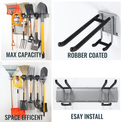 Aking Ace Garage Tool Organizer Wall Mount, 48-Inch Heavy Duty Garden Tool Rack for Shed, Holds 350lbs, Adjustable Storage Hanger for Shovel, Rake, and Power Tools