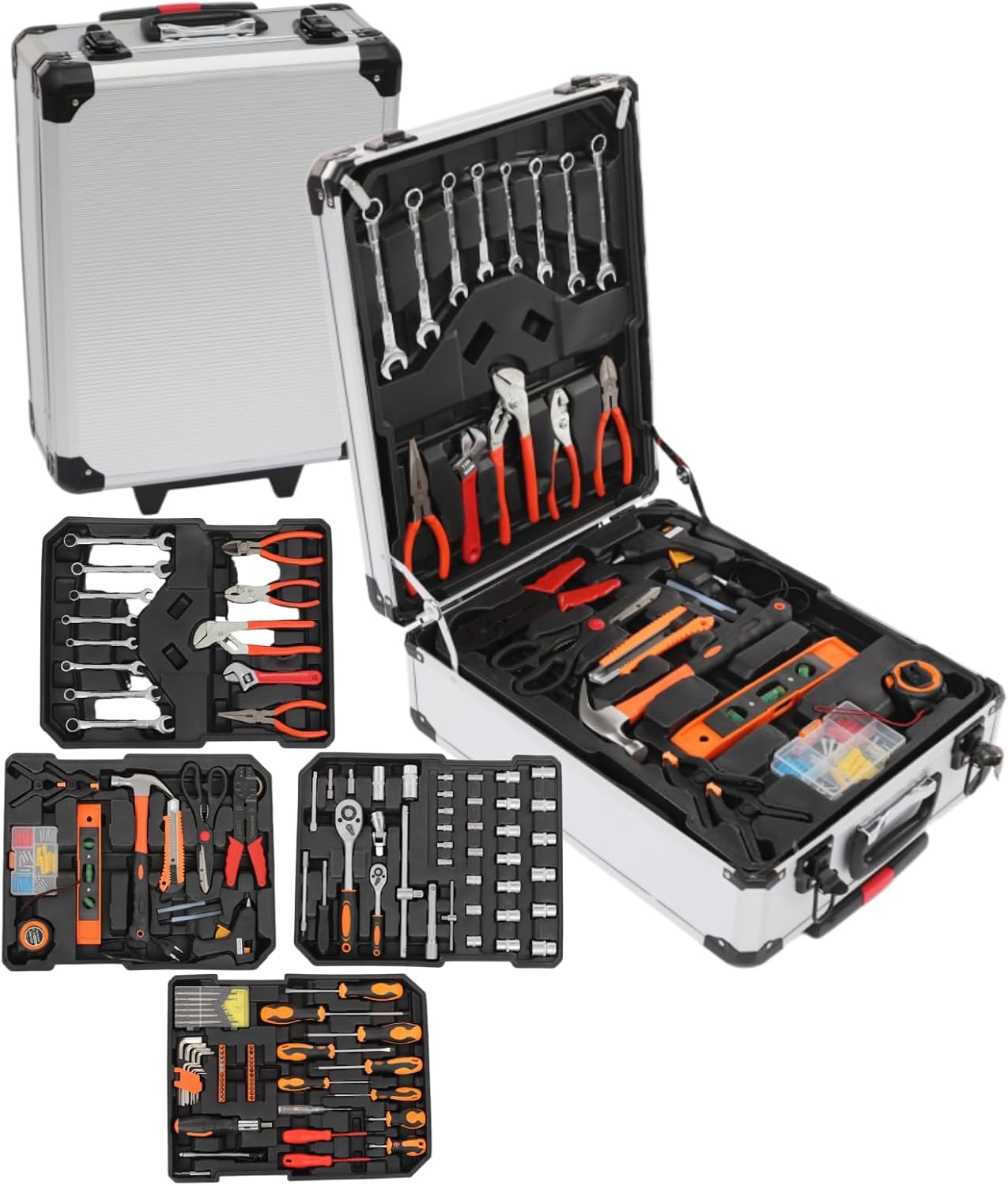 187pcs Trolley Case Tool Set, Carbon Steel Home Repair Kit Household Hand Tool Kit Toolbox Storage Case, Complete Rolling Tool Box for Maintenance Garden Homeowner DIYer Handyman