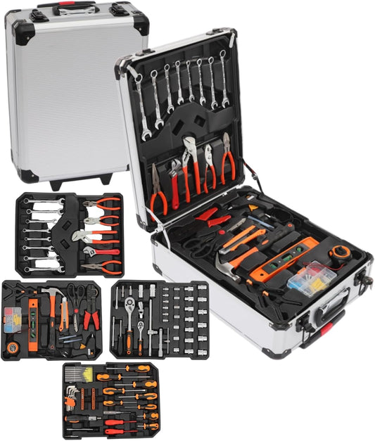 187pcs Trolley Case Tool Set, Carbon Steel Home Repair Kit Household Hand Tool Kit Toolbox Storage Case, Complete Rolling Tool Box for Maintenance Garden Homeowner DIYer Handyman