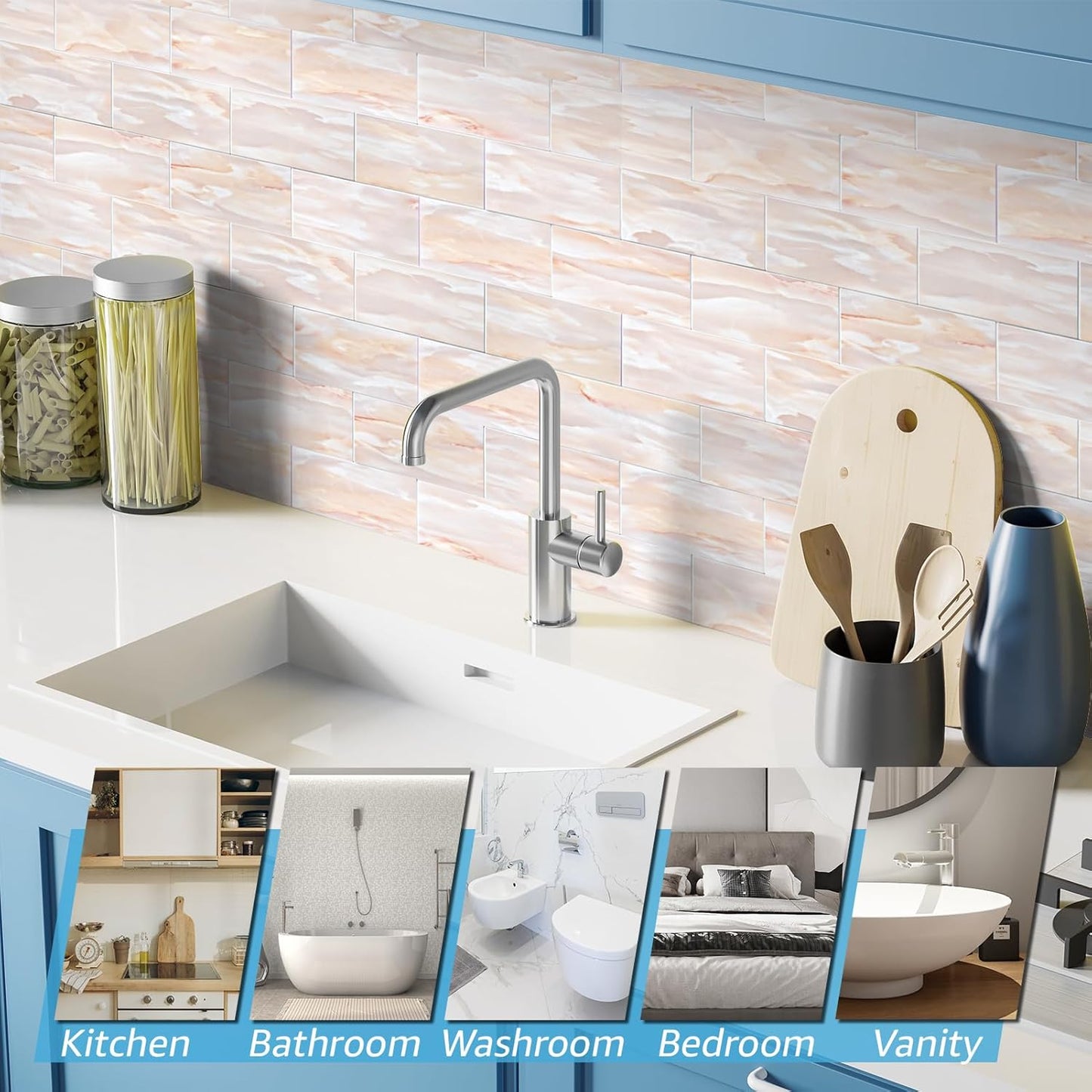 Art3d 102-Piece Peel and Stick Wall Tile for Kitchen Backsplash, Bathroom, Fireplace, 3in. × 6in. Stick on Subway Tile, Glossy White