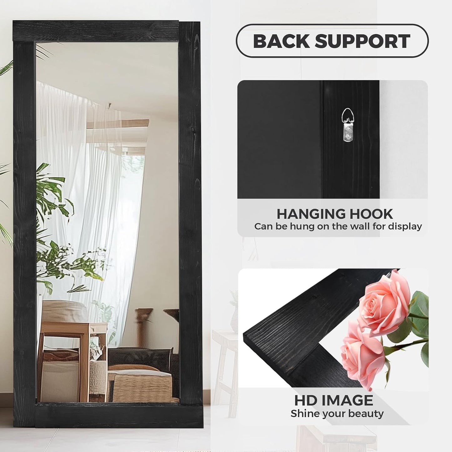 Solid Wood Full Length Mirror - 65"x22" Arched Floor Mirror, Free Standing & Wall Mounted - Elegant Design for Bedroom, Dressing Room, Hallway, Brown