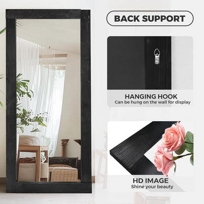 Solid Wood Full Length Mirror - 65"x22" Arched Floor Mirror, Free Standing & Wall Mounted - Elegant Design for Bedroom, Dressing Room, Hallway, Brown