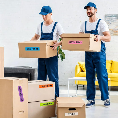 Kingtac 600 Writable Home Moving Stichers - 2' x 3', 20 Color-Coded Home Moving Packing Labels with Fragile, Extra, Heavy Options.Stick to Cardboard Boxes and Plastic Bins, No Extra Tape Needed