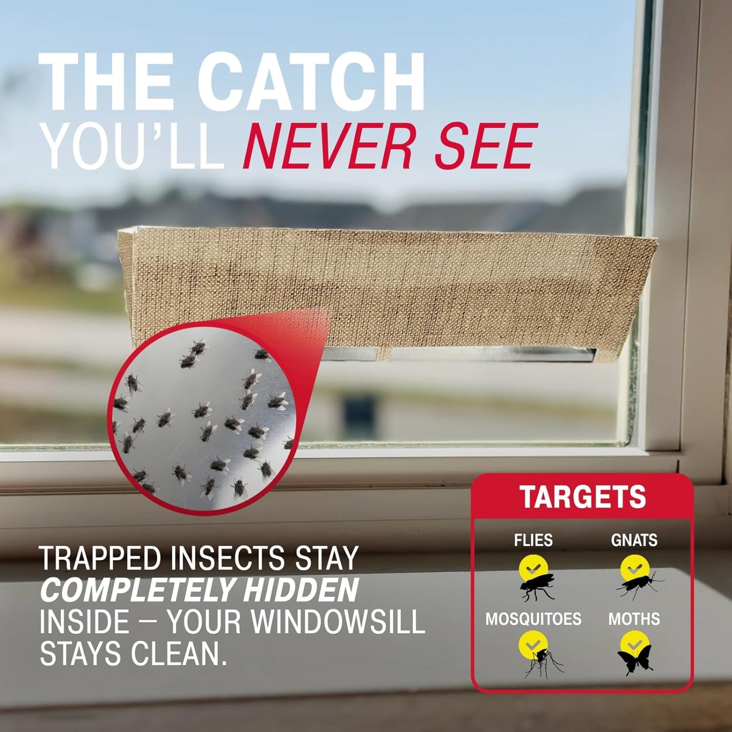 Catchmaster Window Fly Traps 12-Pack, Designed to Disguise House & Fruit Fly, Gnats, Adhesive Strips for Indoor, Disposable Bug Catcher, Insect Sticky Glue Traps, Pest Control for Home & Kitchen