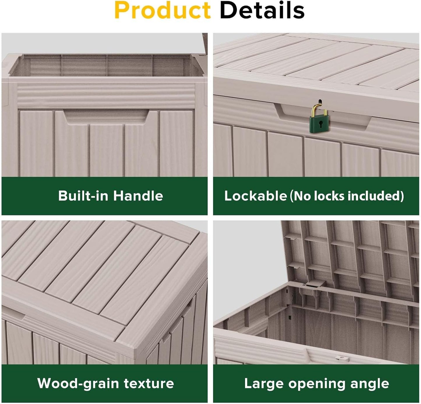 EasyUp 50 Gallon Outdoor Storage Box Waterproof, UV Resistant Deck Box Outdoor, Lockable Resin Deck Boxes for Garden Tools Equipment and Cushions, Gray