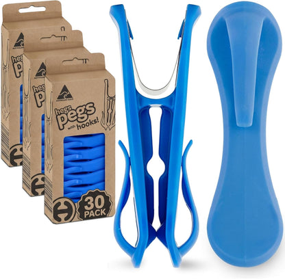 Hegs 24 Pack Multi-Color - The Smartest Heavy Duty Clothespins with Hooks - Hang 3 Garments at Once with Our Tough, Dual Hooks Clothes Pins with Anti-Rust Spring - Durable, Colorful Clothespins