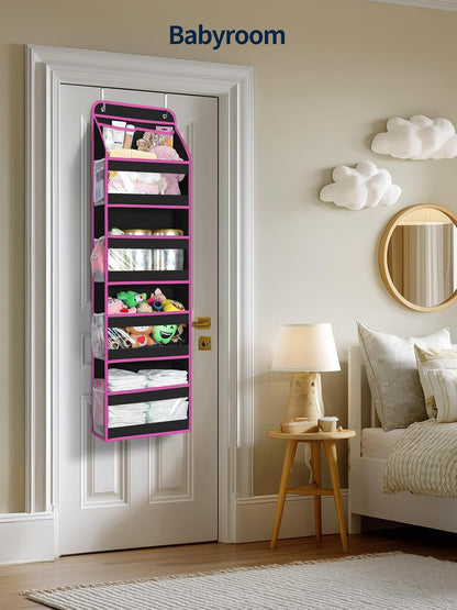 Yecaye 5 Tier Over the Door Organizer, Swing-proof Door Organizer Hanging with Clear PVC Windows, Behind the Door Storage for Bedroom Nursery Closet Laundry Pantry Bathroom, Grey