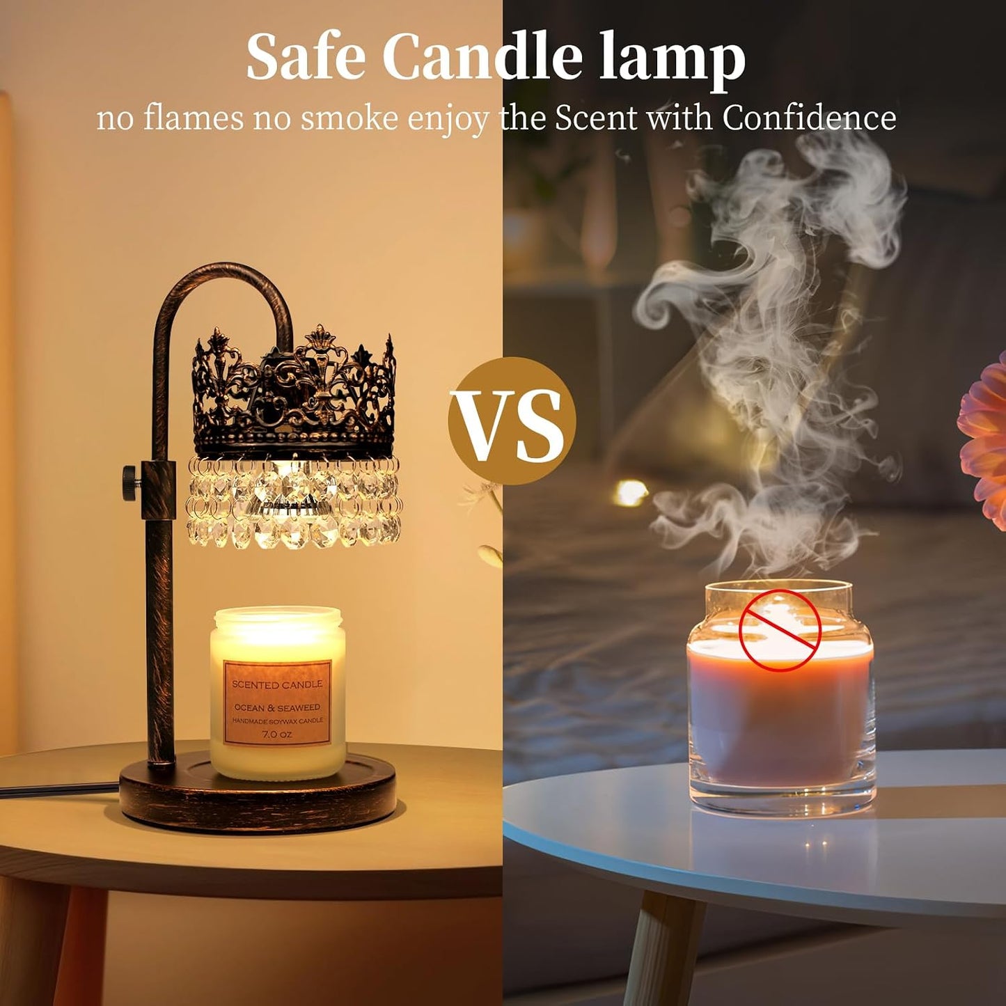 Candle Warmer Lamp with Timer Dimmer Adjustable Height with 2 Bulbs Crystal Candle Lamp Elegant Home Decor for Valentine's Day Gift Wax Melt Warmers for Women Birthday Gift (Black)