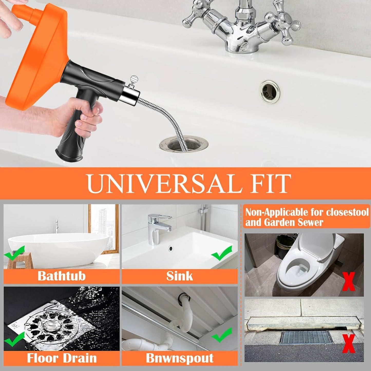 Drain Snake Auger, Plumbing Snake Drain Hair Clog Removal Tool, Sink Unclogger Drain, Heavy Duty Drum Auger, Cleaner Tool for Bathroom Kitchen Tub Shower Drain Clog Remover with Gloves, 33Ft