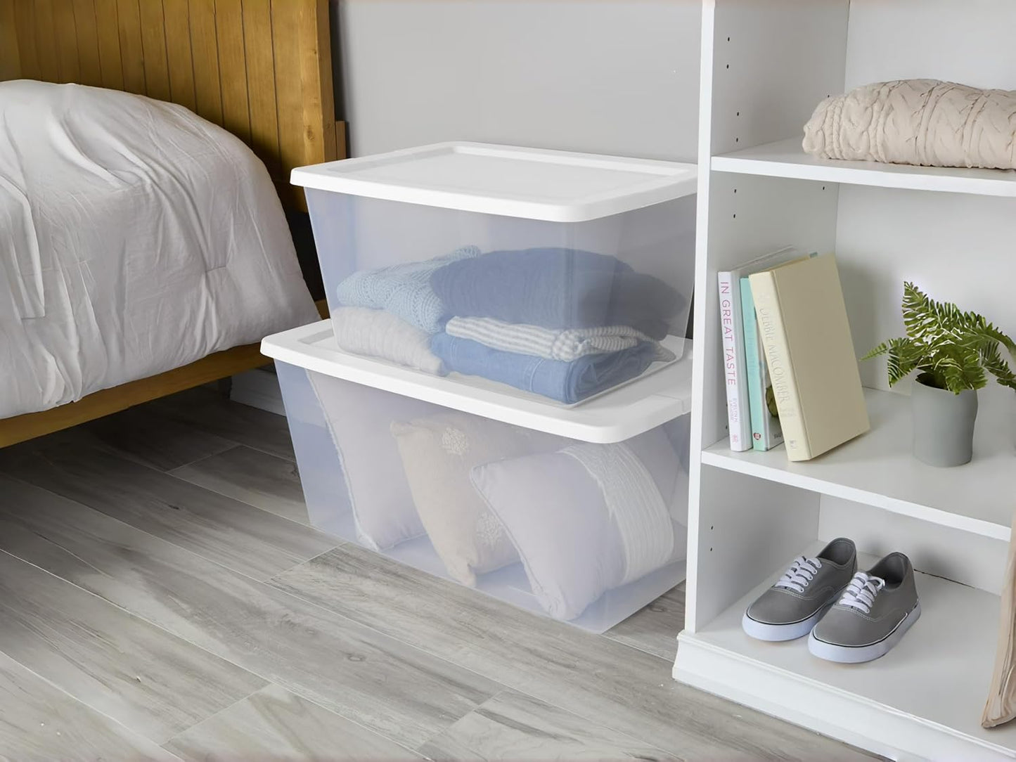 41 Quart Under Bed Storage Bins with Snap-On Lids, 2-Pack, Clear Plastic Stackable Tote Boxes, Closet Storage for Clothes Storage & Bedroom Organization