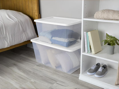 41 Quart Under Bed Storage Bins with Snap-On Lids, 2-Pack, Clear Plastic Stackable Tote Boxes, Closet Storage for Clothes Storage & Bedroom Organization