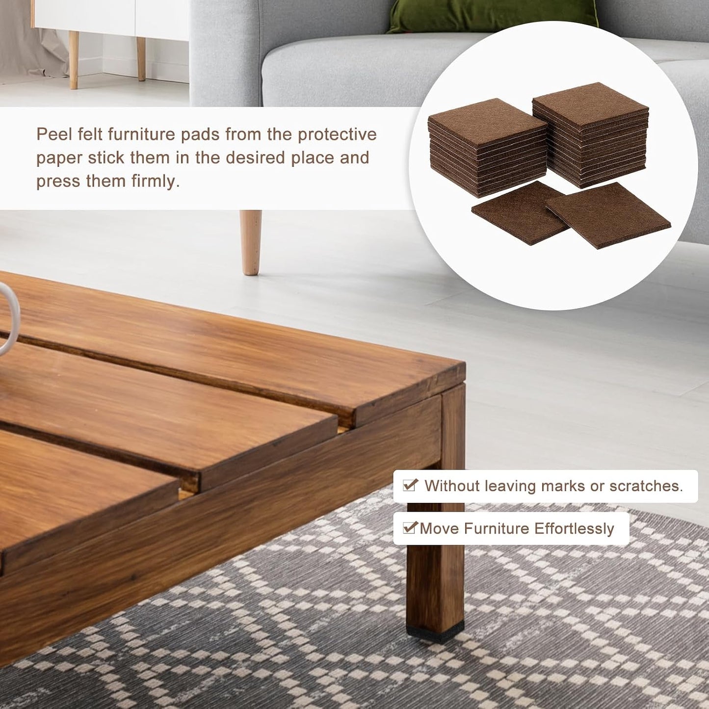 uxcell Furniture Pads, 24Pcs 1.5" - Square Self Adhesive Felt Furniture Pads, Floor Protectors for Furniture Feet Chairs Legs Hardwood Floors (Black)