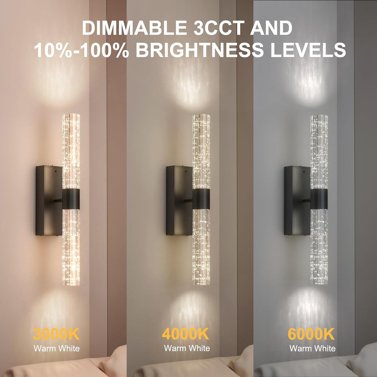 Crystal Battery Operated Wall Sconces Set of 2, Black Rechargeable Wireless Wall Light Fixtures with Remote Control, 3CCT and 12 RGB Dimmable Wall Lamps for Bedroom Living Room Hallway