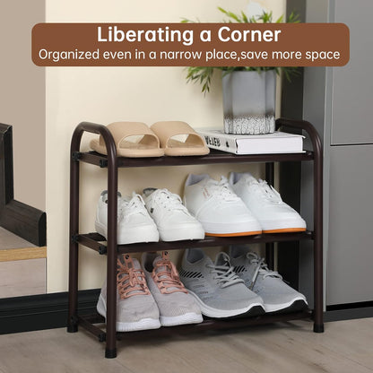 Gonfoam Shoe Rack for Closet, Expandable Shoe Organizer Storage Shelf, Adjustable Metal Free Standing Small Closet Shoe Rack for Entryway, Doorway (2-Tier Black)
