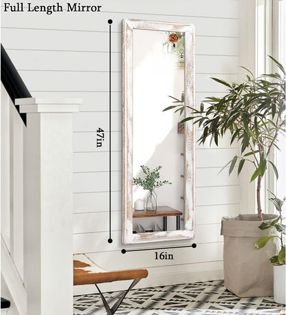 AAZZKANG Full Length Mirror Rectangle Wood Framed Large Wall Mirrors Black | 47"x16" Bedroom Living Room Bathroom Dressing Room Entryway Hanging Mirror