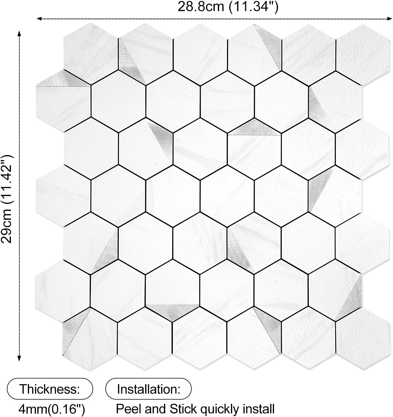 10-Sheet Heavy-Duty Hexagon Peel and Stick Backsplash, Thick Waterproof &Heat Resistant Stick on Wall Tiles, Slate Beige Mosaic for Kitchen & Bathroom, Strong Adhesive Permanent PVC Tiles