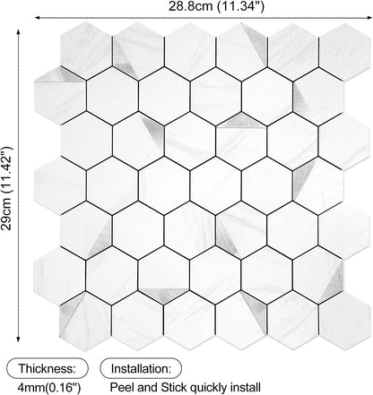 10-Sheet Heavy-Duty Hexagon Peel and Stick Backsplash, Thick Waterproof &Heat Resistant Stick on Wall Tiles, Slate Beige Mosaic for Kitchen & Bathroom, Strong Adhesive Permanent PVC Tiles