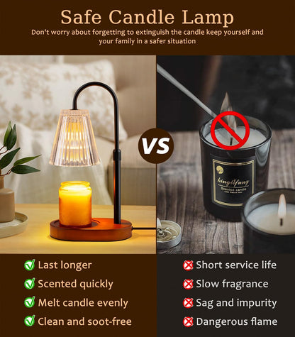 Candle Warmer Lamp with Timer - Electric Candles Wax Warmers Glass Lamps for Jar Candles Burner Adjustable Height and Dimmable Light Modern No Flame Scented Candle Warming Lantern, Amber