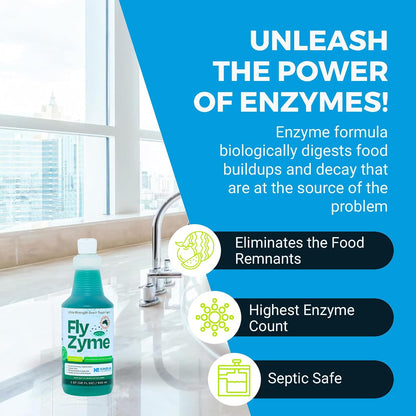 Fly-Zyme, Highly Concentrated Enzyme Drain Cleaner for Pipes, Drain Gel for Fruit Flies, Organic Waste Degrader & Odor Neutralizer, 32 fl oz, Pack of 2