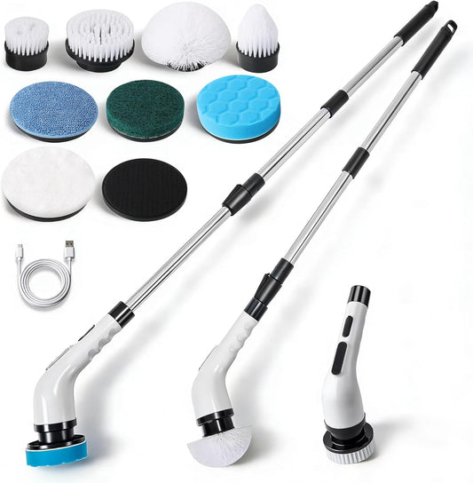 Anfrere Electric Spin Scrubber, Cordless Cleaning Brush with 8 Replaceable Heads, 3 Adjustable Speeds, Extendable Telescopic Handle, Type-C Fast Charging for Bathroom, Shower, Tub, Tile, Car & Glass