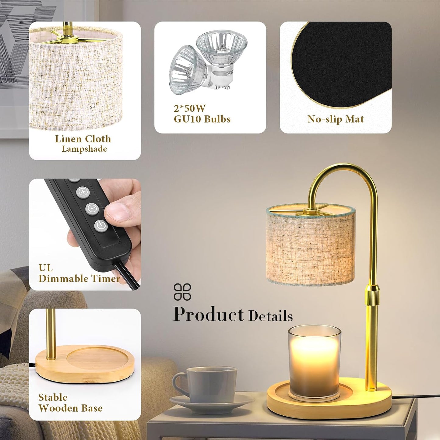 Black Candle Warmer Lamp with Timer Dimmer, Electric Candle Warmer Wax Heater, Birthday Gifts for Women Her Mom, House Warming Gifts New Home