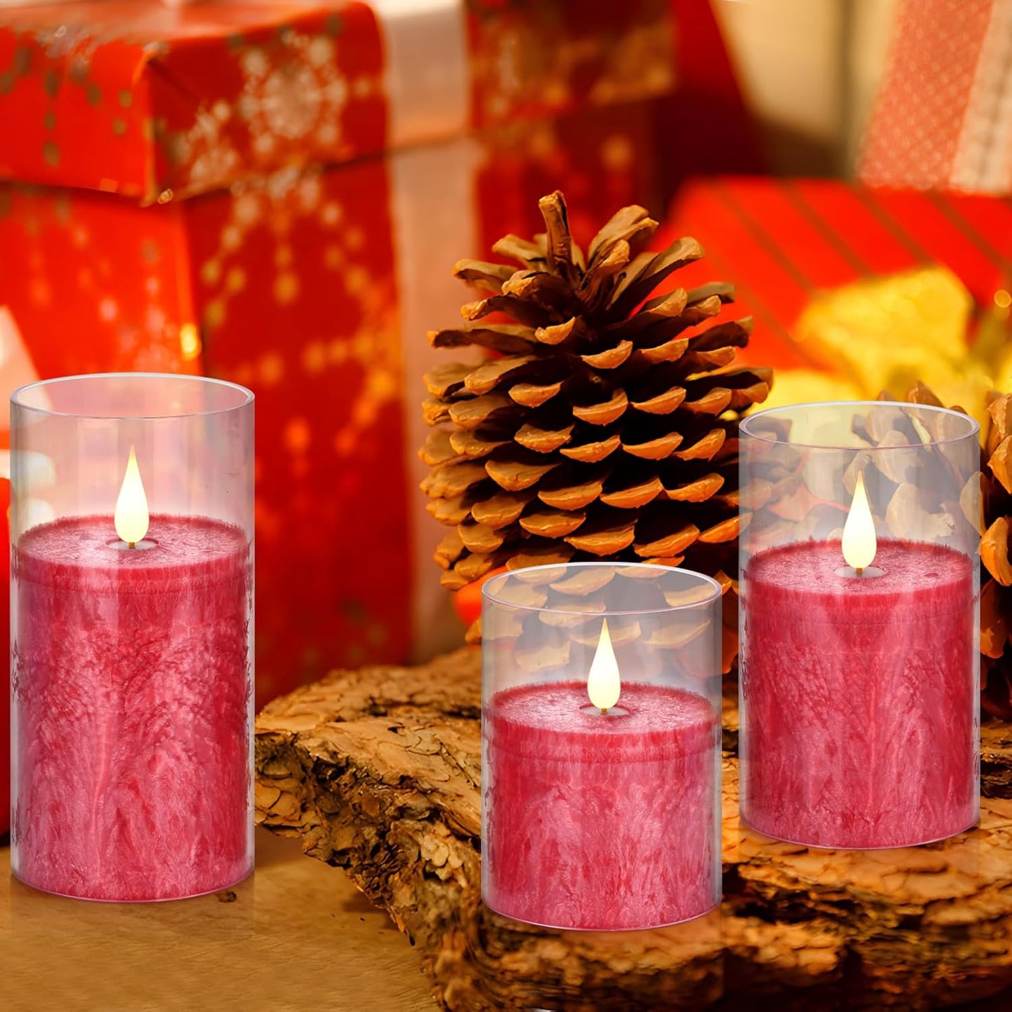 Flameless Flickering Battery Operated Candles D2.2''*H4 5" 6" 7" 8" 9" Set of 9 Ivory Real Wax Pillar LED Candles with 10-Key Remote and Cycling 24 Hours Timer (Ivory)