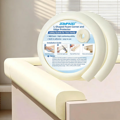 ZOMPAGO Baby Edge Protector Roll (6.56FT) & 8 Corner Guards - White Foam Furniture Corner Protectors - Baby Proof Corners and Edges for Table, Wall, Bed Frame - Baby Proofing Safety Bumpers