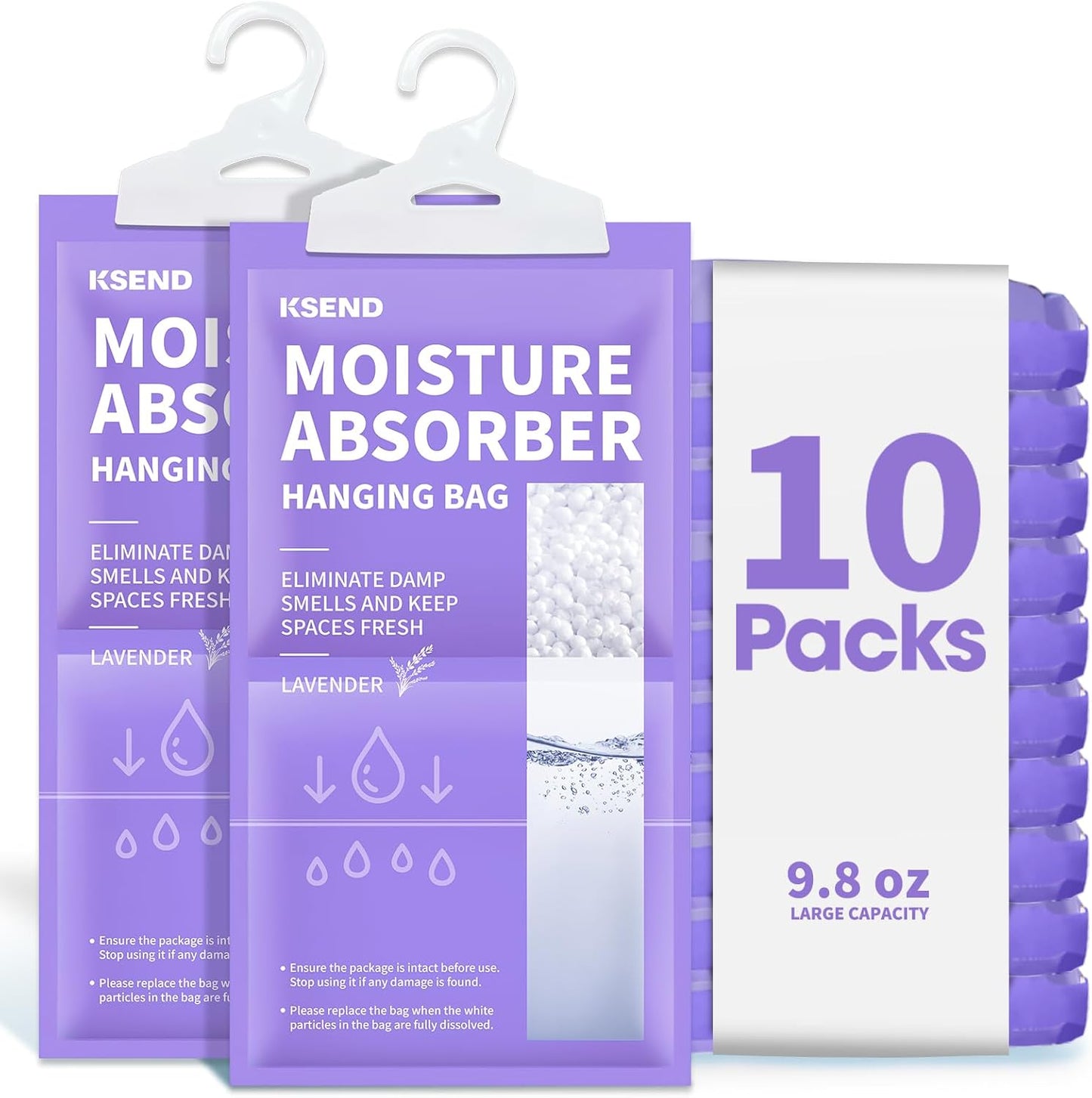 Ksend Moisture Absorbers 10 Pack, 9.8 Oz Compact Dehumidifier Bags & Packs, Moisture Hanging Bag, Humidity Absorbers, Closet Deodorizer Against Musty Odors, 11.8'' x 6.3''