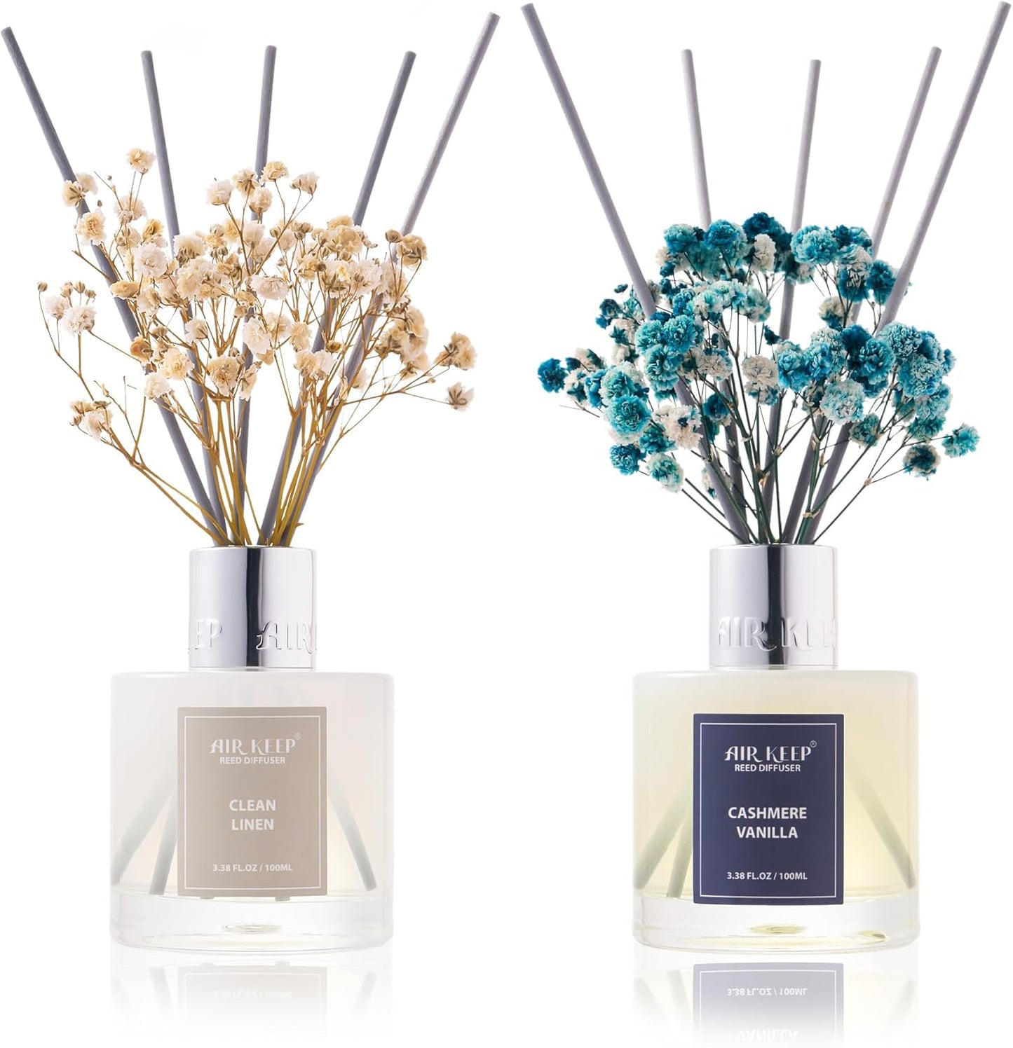 Airkeep Reed Diffuser Set,3.38 fl oz (100 ml) - Clean Linen Oil Diffusers with 8 Reed Sticks,Home Fragrance Reed Diffuser for Bathroom Shelf Decor