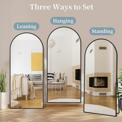 Full Length Mirror with Stand, 71"x28" Arched Full Body Large Stand Up Aluminum Frame Floor Standing Mirror, Freestanding Hanging Leaning Mounted for Bedroom Living Room Entryway Gold