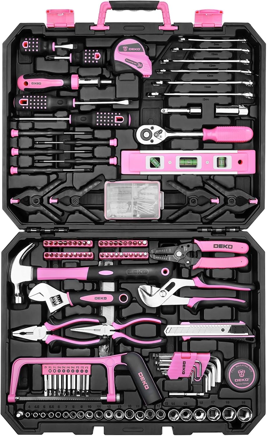 DEKOPRO 228 Piece Socket Wrench Auto Repair Tool Combination Package Mixed Tool Set Hand Tool Kit with Plastic Toolbox Storage Case