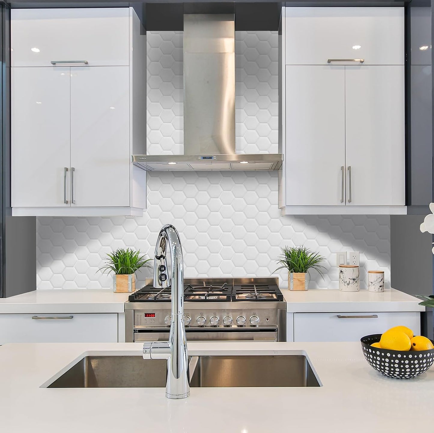 10-Sheet Hexagon Peel and Stick Backsplash for Kitchen, New Upgrade Premium Extra Thicker Design 3D Self Adhesive Wall Tiles, Large Stick on Tiles for Kitchen and Bathroom (12" x 12")