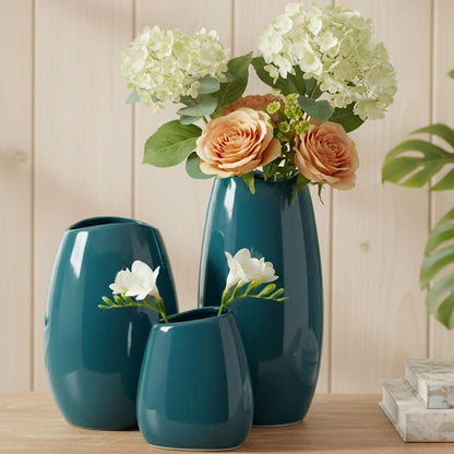 hjn Ceramic Vase Set of 3 White Flower Vase for Home Decor, Modern Decorative Vases for Flowers/Ideal Shelf Decor/Table/Living Room/Kitchen/Office-White
