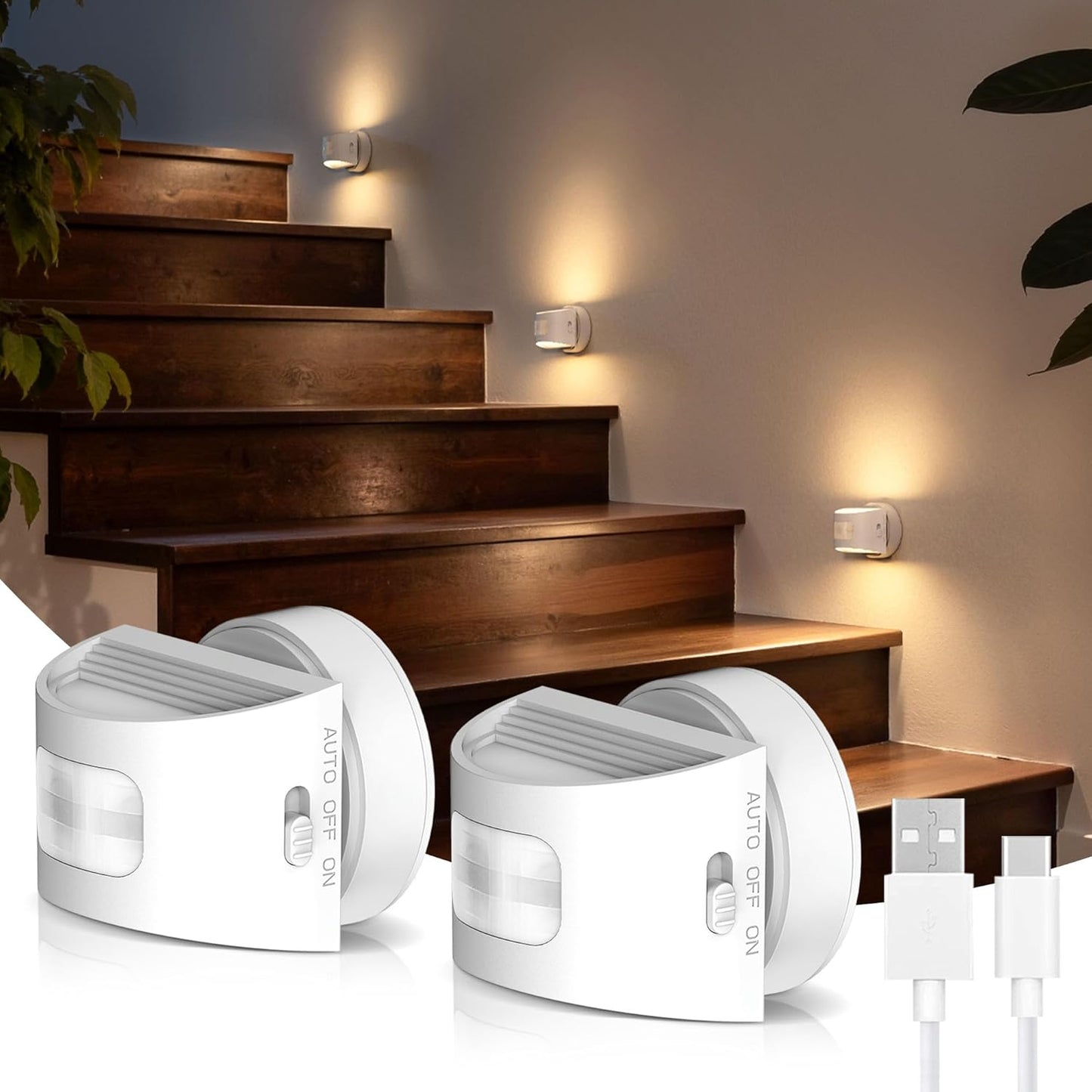 L LOHAS LED Motion Sensor Night Light, [2-Pack] Plug in Night Light with Motion Sensor and Dusk to Dawn Sensor, Brightness Adjustable, 3000K Soft White Nightlight for Bathroom Hallway Kitchen