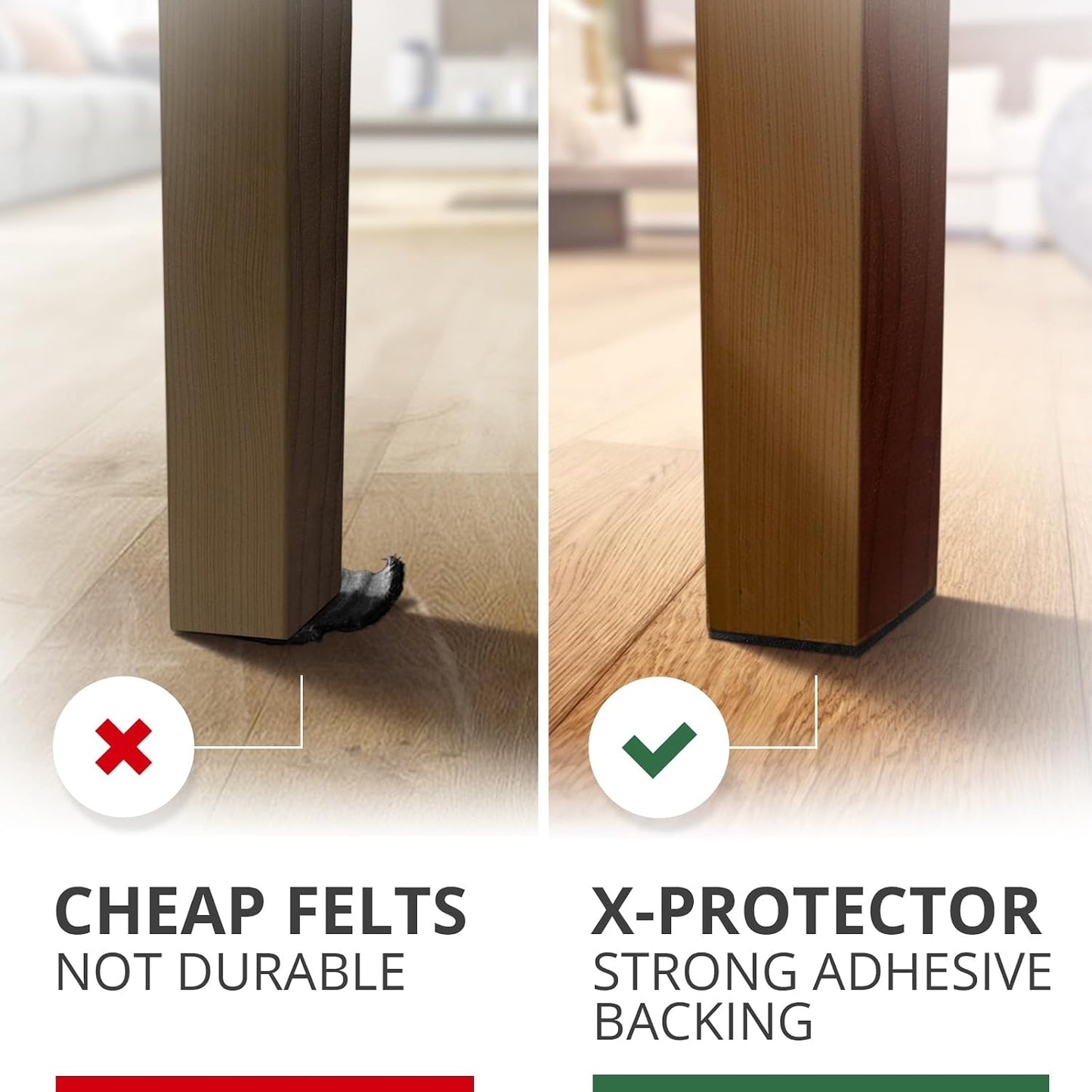 X-Protector Premium Felt Furniture Pads - 20 PCS 6 x 1/2" - Black Rectangular Pads with Tenacious Adhesive - Protects Hardwood, Laminate & Tile Floors