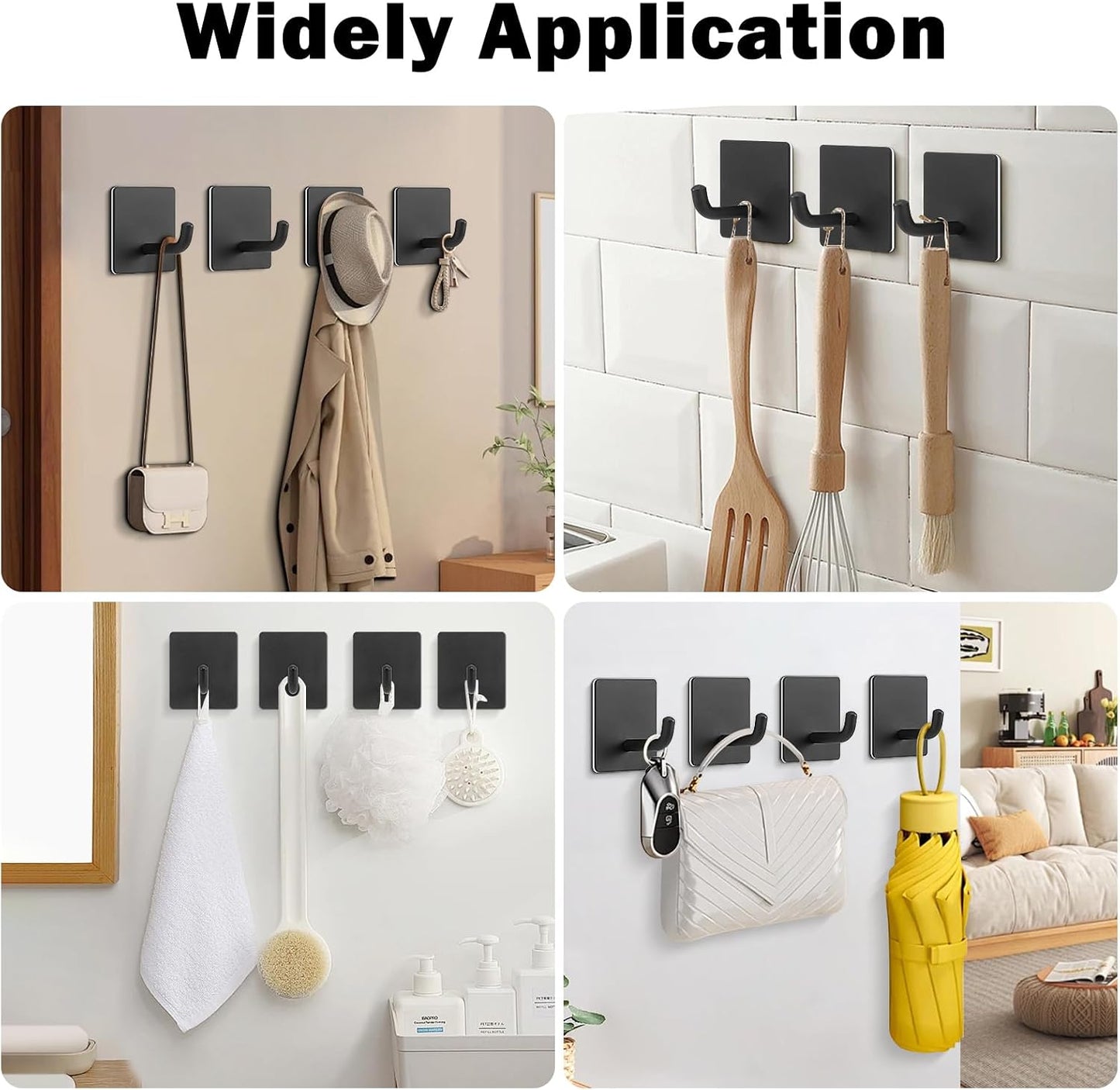 Livabber Adhesive Towel Hooks, 304 Stainless Steel Self Sticky Wall Hooks Waterproof Shower Hooks for Robe/Clothes, No Drilling Towel Hangers for Bathroom Kitchen Bedroom (Brushed Nickel, 6 Packs)
