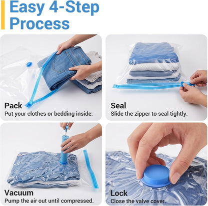 Fygrip Vacuum Storage Bags with Hand Pump, Plastic Packaging Bags, 80% Space Saver Vacuum Seal Bags for Clothing, Travel Lugggage, Blankets, Comforters, 10 Jumbo