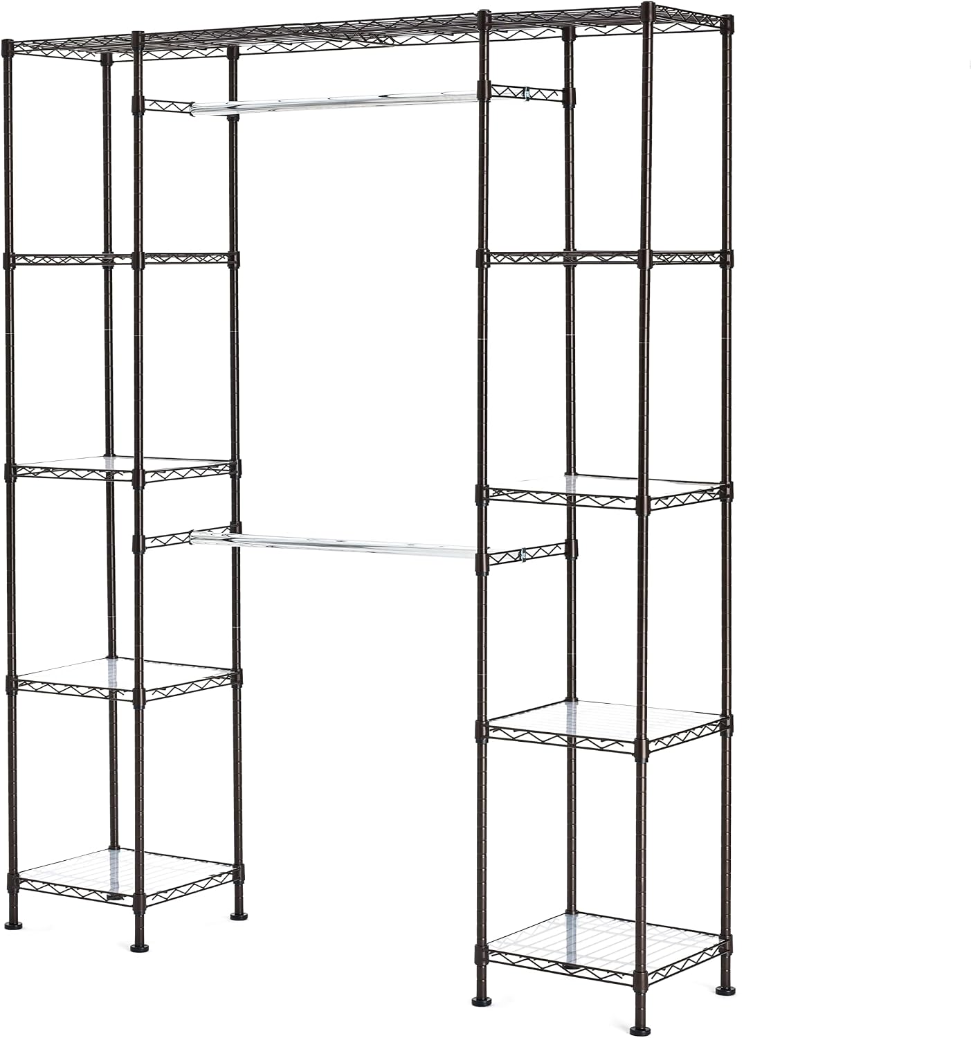 Amazon Basics Expandable Metal Hanging Closet Organizer System with Storage Shelves, Adjustable, Easy to Assemble, 57-80"L x 14"W x 72"H, Black