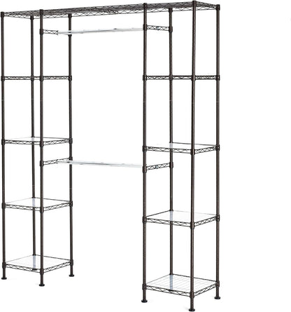 Amazon Basics Expandable Metal Hanging Closet Organizer System with Storage Shelves, Adjustable, Easy to Assemble, 57-80"L x 14"W x 72"H, Black