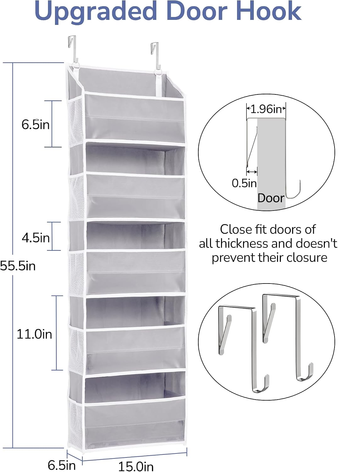 ULG Over the Door Organizer, 5-Tier Extra Large Hanging Storage with 10 Mesh Pockets, 100 lbs Capacity, Heavy Duty Door Organizer for Closet, Bedroom, Nursery Storage, Beige