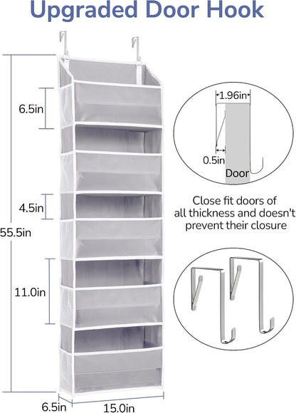 ULG Over the Door Organizer, 5-Tier Extra Large Hanging Storage with 10 Mesh Pockets, 100 lbs Capacity, Heavy Duty Door Organizer for Closet, Bedroom, Nursery Storage, Beige