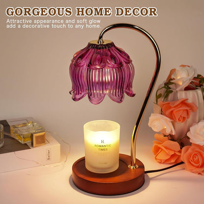 Funistree Flower Candle Warmer Lamp with Timer, Dimmable Candle Lamp Warmer, Christmas Birthday Gifts for Women Mom Her, Housewarming Home Decor, Lotus Wax Warmer for Yankee Candles - Lily Amber