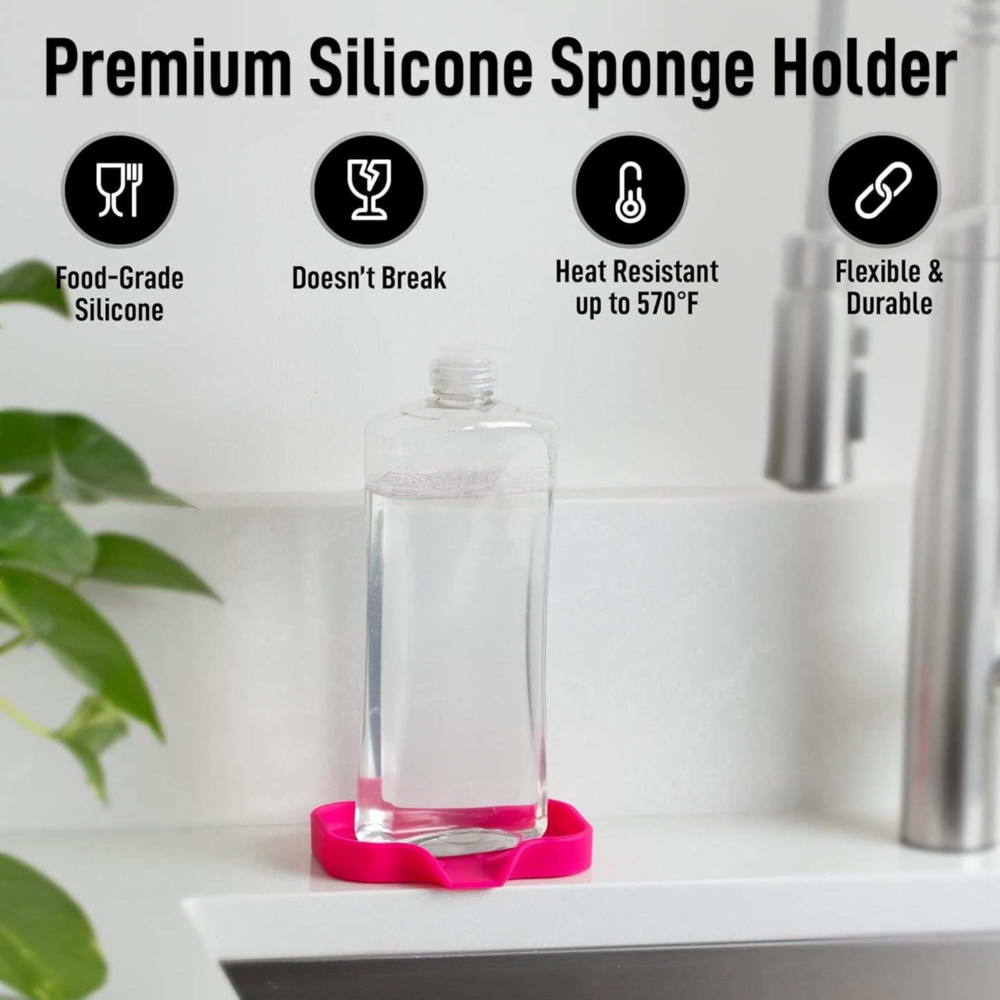 Zulay Kitchen (9x3.5in) Sponge Holder for Kitchen Sink - Flexible Heavy-Duty Multipurpose Sink Caddy - Counter Organizer for Kitchen, Bathroom, Makeup, Trinkets & More! (Grey)