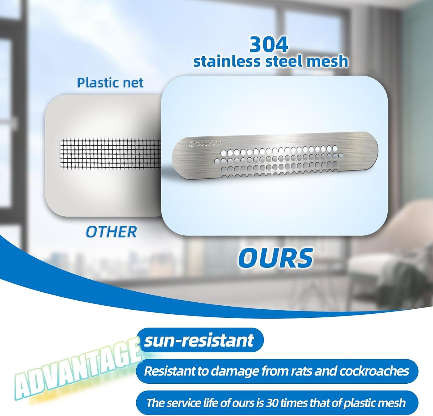 25PCS 304 Stainless Steel More Durable Window Weep Hole Screen Patch Drain Quickly PET Self Adhesive More Sticky & Waterproof (2.36in*0.59in(6cm*1.5cm))